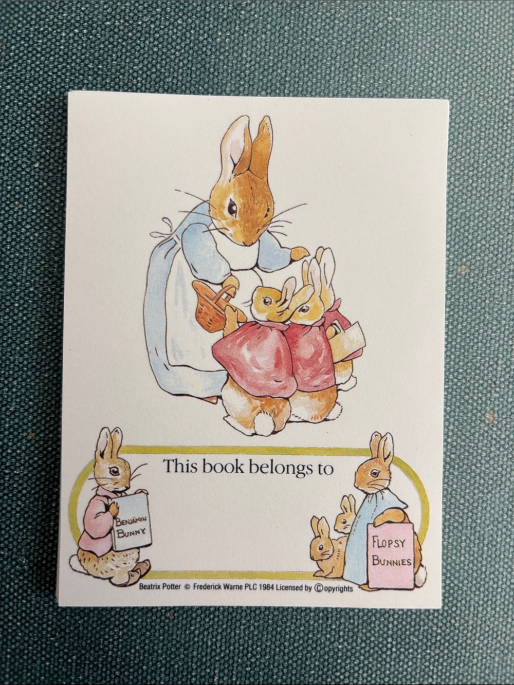 Gummed Book Plates Ex Libris Beatrix Potter Flopsy Bunnies Vintage 1984